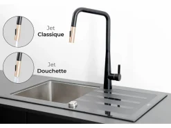 Essebagno Style Grifo mezclador de fregadero con ducha extraíble mate y oro rosa Negro Outlet
