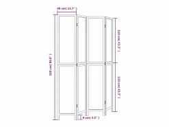 Biombo|Tabique divisorio de 4 paneles en madera maciza de paulownia blanca