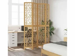 Tabique divisorio de 4 paneles en madera maciza de paulownia marrón Marru00f3n Discount