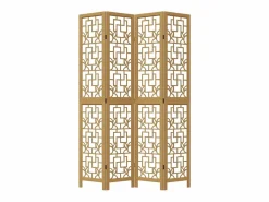 Tabique divisorio de 4 paneles en madera maciza de paulownia marrón Marru00f3n Discount