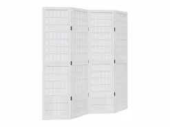 Biombo|Tabique divisorio de 4 paneles en madera maciza de paulownia blanca