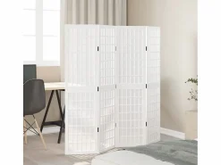 Biombo|Tabique divisorio de 4 paneles en madera maciza de paulownia blanca