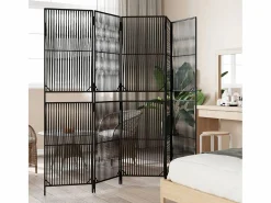 Tabique divisorio de 5 paneles de mimbre de resina negra^ Best