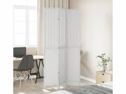 Biombo|Tabique divisorio de 3 paneles en madera maciza de paulownia blanca