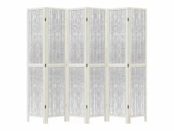 Biombo|Tabique divisorio de 6 paneles en madera maciza de paulownia blanca