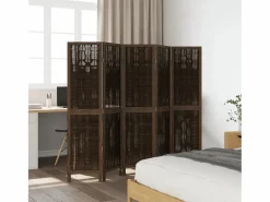 Tabique divisorio de 5 paneles en marrón oscuro fabricado en paulownia maciza Marru00f3n Discount