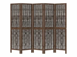 Tabique divisorio de 5 paneles en marrón oscuro fabricado en paulownia maciza Marru00f3n Discount