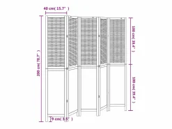 Biombo|Tabique divisorio de 5 paneles en marrón oscuro fabricado en paulownia maciza