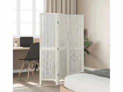 Biombo|Tabique divisorio de 3 paneles en madera maciza de paulownia blanca