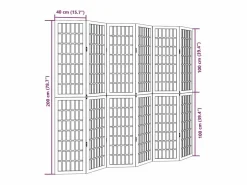 Biombo|Tabique divisorio de 6 paneles en madera maciza de paulownia negra