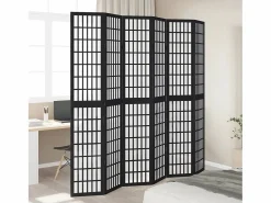 Tabique divisorio de 6 paneles en madera maciza de paulownia negra Negro Discount