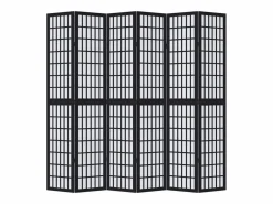 Tabique divisorio de 6 paneles en madera maciza de paulownia negra Negro Discount