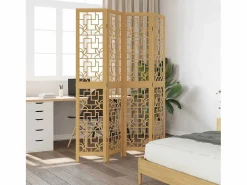 Tabique divisorio de 4 paneles en madera maciza de paulownia marrón^ Best