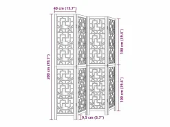 Tabique divisorio de 4 paneles en madera maciza de paulownia marrón^ Best