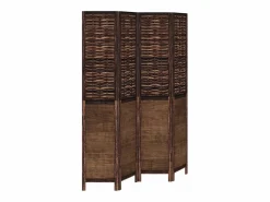 Tabique divisorio de 4 paneles de paulownia maciza en color marrón oscuro^ Sale