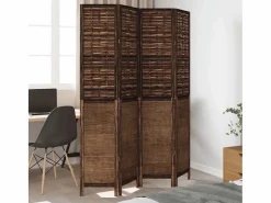 Tabique divisorio de 4 paneles de paulownia maciza en color marrón oscuro^ Sale