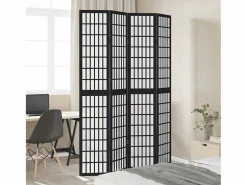 Biombo|Tabique divisorio de 4 paneles en madera maciza de paulownia negra