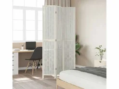 Biombo|Tabique divisorio de 3 paneles en madera maciza de paulownia blanca