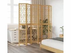 Tabique divisorio de 6 paneles en madera maciza de paulownia marrón^ Online