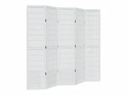 Biombo|Tabique divisorio de 5 paneles en madera maciza de paulownia blanca