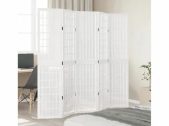 Biombo|Tabique divisorio de 5 paneles en madera maciza de paulownia blanca