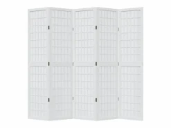 Biombo|Tabique divisorio de 5 paneles en madera maciza de paulownia blanca