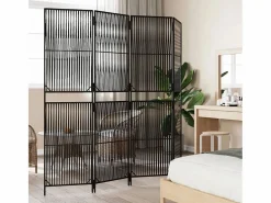 Tabique divisorio de mimbre de resina negra de 4 paneles Negro Sale