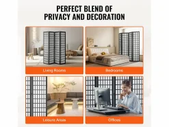 Tabique Divisorio SucceBuy, Tabique Divisorio Japonés de 4 Paneles, Tabique Japonés Portátil, de Madera, Gira 360°, 162 x 170 x 1,9 cm, para Separar Habitaciones Negro New
