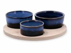 Vajilla|Vajilla|Tabla de aperitivo Moana Bidasoa 3 cuencos cerámica natural/azul