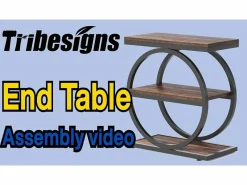 Tabla de apoyo estrecha de 3 niveles, Mesa de salón de madera con marco de metal negro, Mesa baja industrial para sofá^Tribesigns