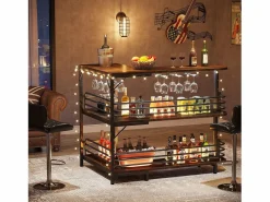 Tribesigns Tabla de bar en forma de L, Tabla de licor de 3 niveles de bistro con estantería para vinos y soporte para vasos de vino, Marrón rústico Marru00f3n Online