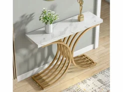Tribesigns Consola|Tabla de consola estrecha, mesa auxiliar con estructura de metal dorado, 100 x 30 x 80 cm, pequeña mesa de exposición