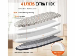 Tabla de Planchar SucceBuy, Gran Superficie de Planchado, 129,5 x 33 Cm, 4 Capas Marru00f3n New