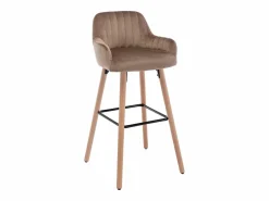 Vente-unique Muebles De Bar|Taburete Alto|taburete alto de terciopelo y patas madera de haya - - ELEANA
