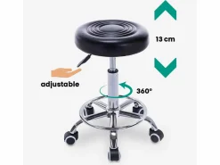 Taburete con ruedas asiento de polipiel giratorio esteticista oficina Nabu -^AHD