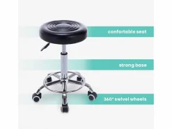 Taburete con ruedas asiento de polipiel giratorio esteticista oficina Nabu -^AHD