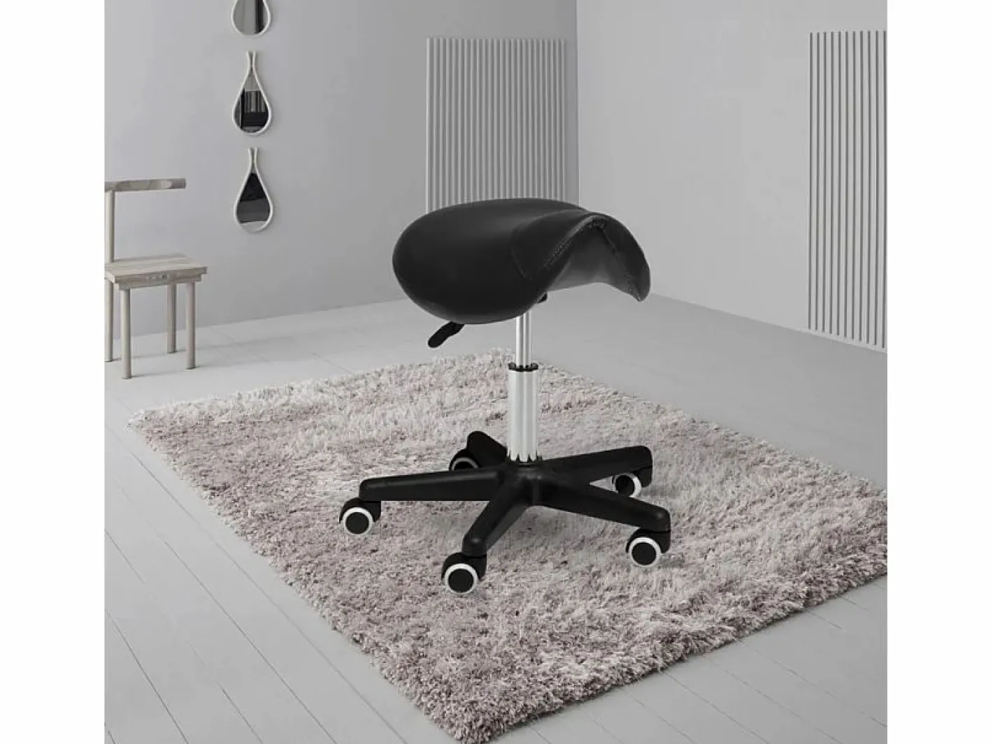 AHD Taburete con ruedas esteticista manicura pedicura cuero polipiel montura caballo Professional - Negro Sale