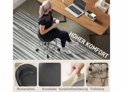 Taburete De Oficina|Taburete con ruedas regulable, con respaldo y reposapiés, piel sintética, color (43x43x59-75 cm)