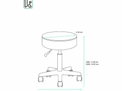 Kayelles Taburete De Oficina|Taburete con ruedas y asiento redondo, de símil cuero acolchado con espuma de alta densidad, giratorio 360°, altura regulable YÉ (blanco y negro)