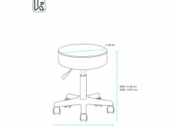 Taburete con ruedas y asiento redondo, de símil cuero acolchado con espuma de alta densidad, giratorio 360°, altura regulable YÉ ( oscuro)^Kayelles Clearance