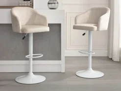 Vente-unique Muebles De Bar|Taburete Alto|Taburete de bar de tela y metal - Altura regulable - y blanco - CARSTEN