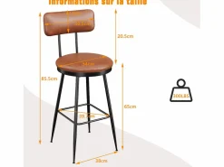 Muebles De Bar|Taburete Alto|Taburete de bar, juego de 4, trona de cocina, silla de bar con reposapiés y respaldo, para comedor, cocina, piel sintética, marrón