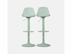 Sweeek Taburete de bar regulable con imitación cuero, set de 2 celadón Verde Outlet