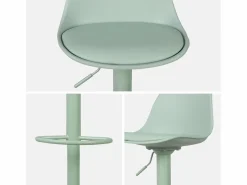Sweeek Taburete de bar regulable con imitación cuero, set de 2 celadón Verde Outlet
