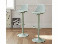 Sweeek Taburete de bar regulable con imitación cuero, set de 2 celadón Verde Outlet