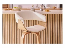 Miliboo Taburete de cocina de diseño giratorio y madera clara 67 cm OKTAV Blanco Sale