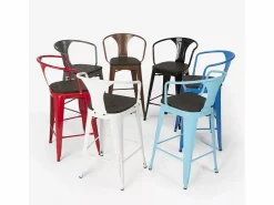 taburete de metal y madera con respaldo de diseño industrial estilo steel wood back -^AHD Sale
