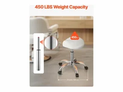 Taburete de Oficina SucceBuy Taburete de Asiento con Ruedas en Cuero PU Ajustable en Altura Blanco
