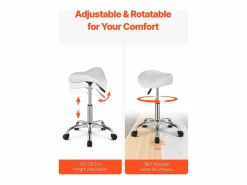 Taburete de Oficina SucceBuy Taburete de Asiento con Ruedas en Cuero PU Ajustable en Altura Blanco