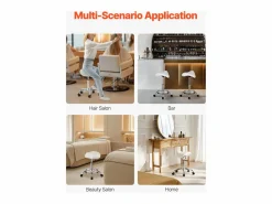 Taburete de Oficina SucceBuy Taburete de Asiento con Ruedas en Cuero PU Ajustable en Altura Blanco